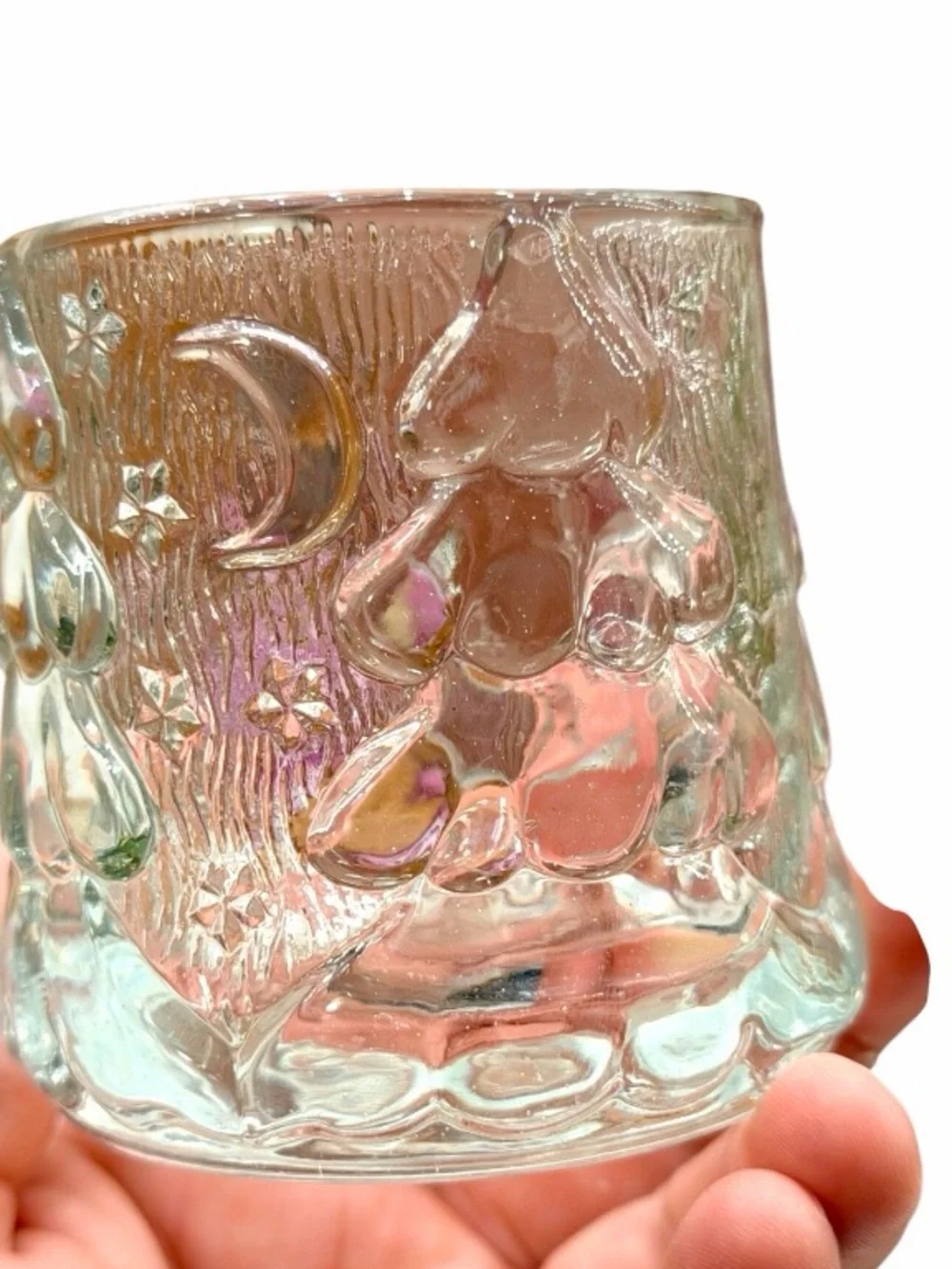 Vintage Indonesia Glass Votive Candle  Holders set of 2 - winter moon Christmas